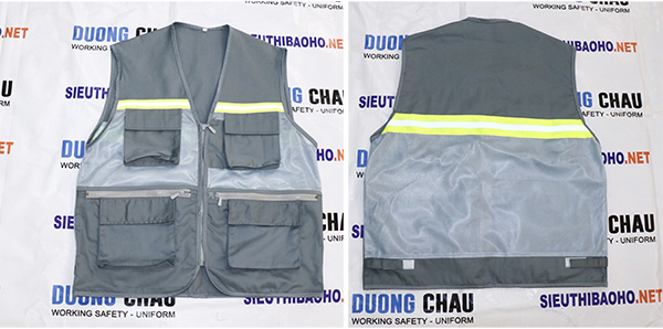 Áo ghilê vải phối lưới 6 túi kỹ thuật màu xám