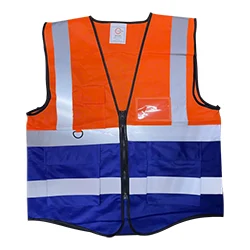 Áo gile phối màu cam với xanh dương phảng quang xám bạc